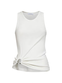 Rabanne Women White Ribbed Stretch Cotton Tank Top With Piercing