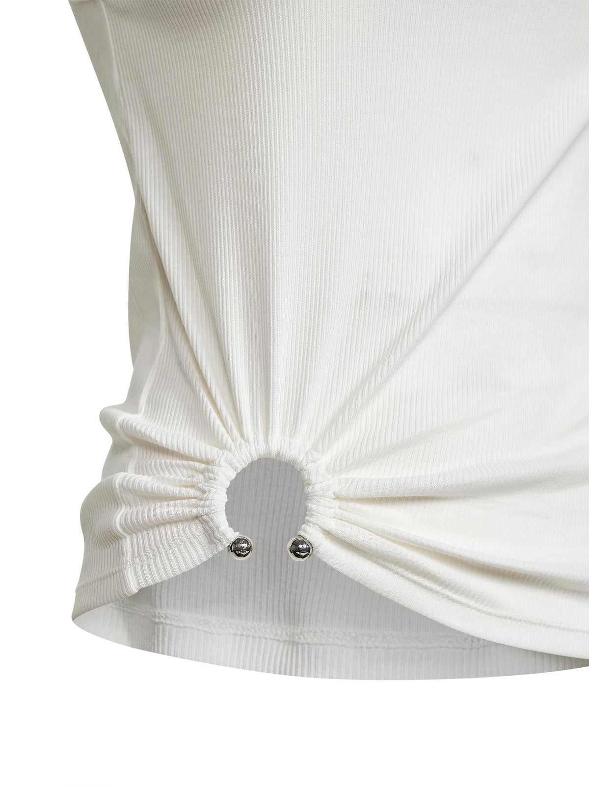 Rabanne Women White Ribbed Stretch Cotton Tank Top With Piercing