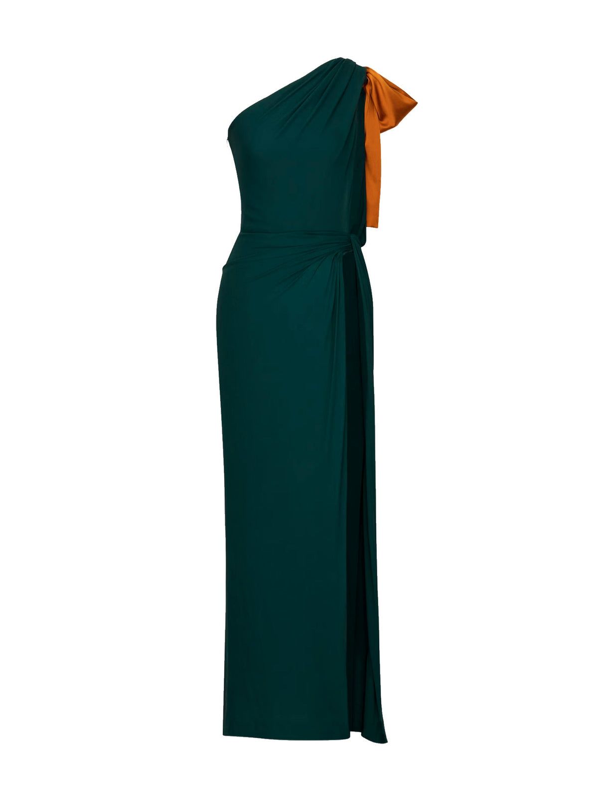 Saint Laurent Women Emerald Silk Crepe Muslin One-Shoulder Maxi Dress
