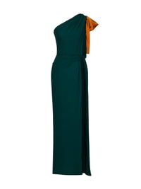 Saint Laurent Women Emerald Silk Crepe Muslin One-Shoulder Maxi Dress