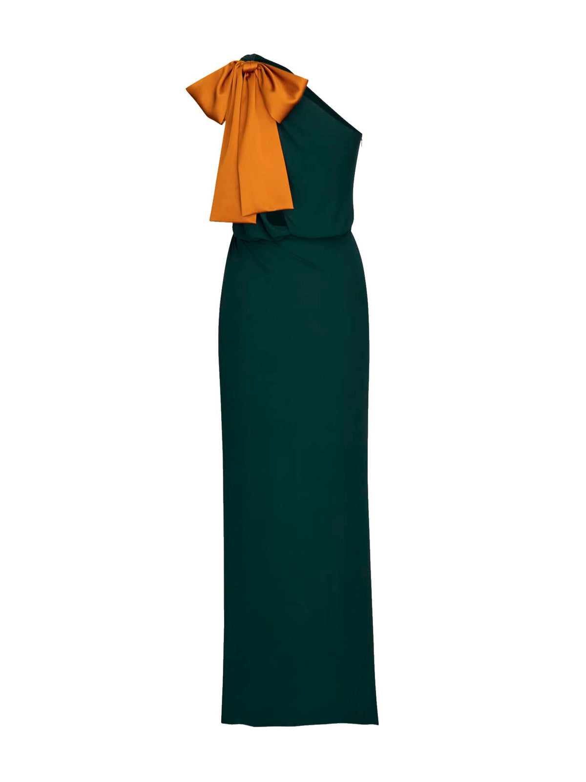Saint Laurent Women Emerald Silk Crepe Muslin One-Shoulder Maxi Dress