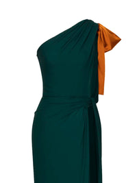 Saint Laurent Women Emerald Silk Crepe Muslin One-Shoulder Maxi Dress