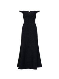 Self Portrait Women Black Lamé Bouclé Off-The-Shoulder Midi Dress