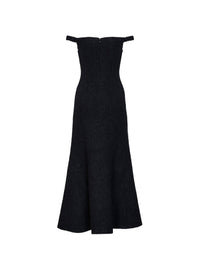 Self Portrait Women Black Lamé Bouclé Off-The-Shoulder Midi Dress
