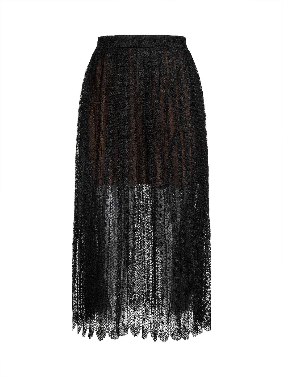 Self Portrait Women Black Organza Lace Midi Skirt