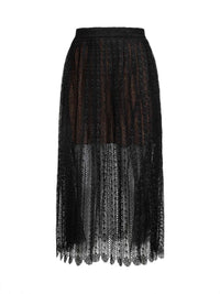 Self Portrait Women Black Organza Lace Midi Skirt