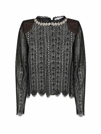 Self Portrait Women Black Organza Lace Crystal-Embellished Top