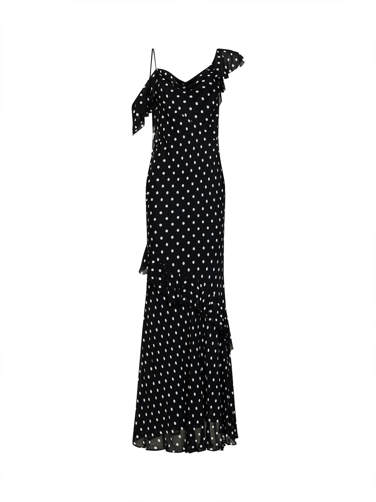 Self Portrait Women Black Polka Dot Georgette Maxi Dress