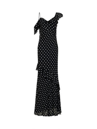 Self Portrait Women Black Polka Dot Georgette Maxi Dress