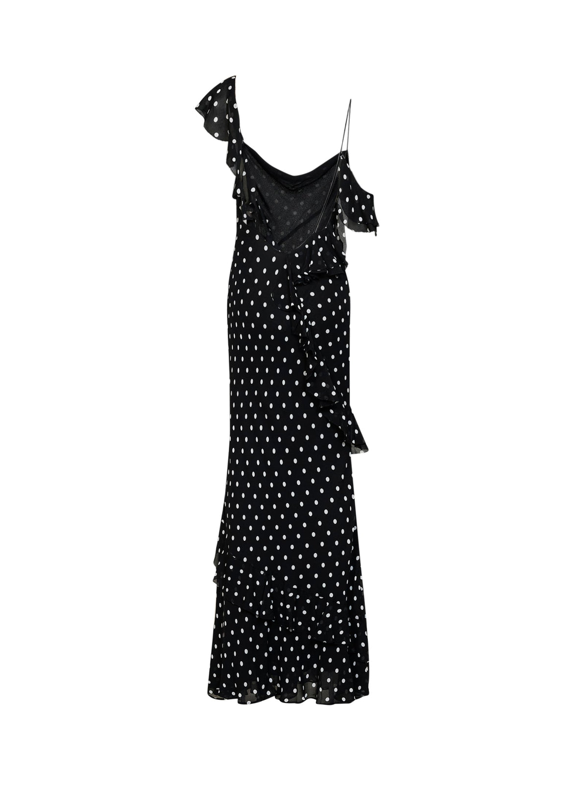 Self Portrait Women Black Polka Dot Georgette Maxi Dress