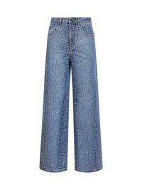 Self Portrait Women Blue Rhinestone Croc-Effect Stretch Denim Jeans