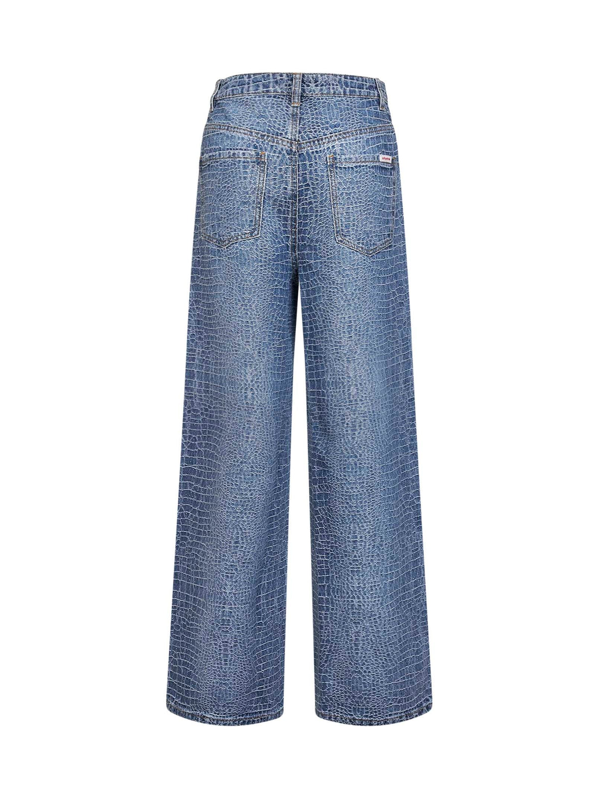 Self Portrait Women Blue Rhinestone Croc-Effect Stretch Denim Jeans