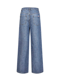 Self Portrait Women Blue Rhinestone Croc-Effect Stretch Denim Jeans