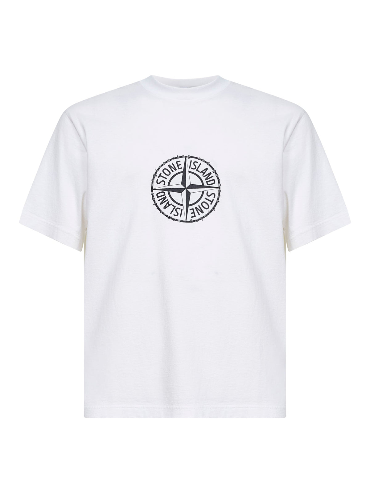 Stone Island Men White Organic Jersey T-Shirt With "All Around Compass" Print