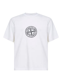 Stone Island Men White Organic Jersey T-Shirt With "All Around Compass" Print