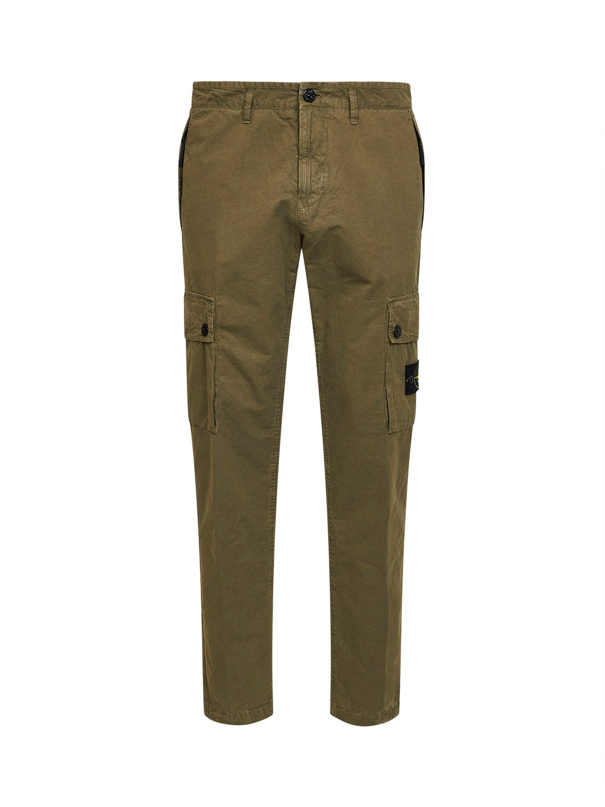 Stone Island Men Military Green Brushed Organic Cotton Canvas Cargo Trousers