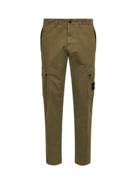 Stone Island Men Military Green Brushed Organic Cotton Canvas Cargo Trousers