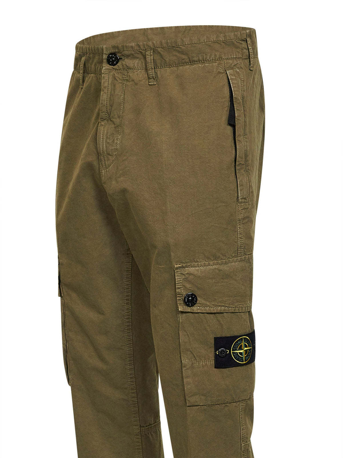 Stone Island Men Military Green Brushed Organic Cotton Canvas Cargo Trousers