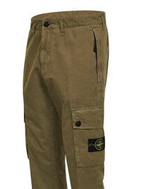 Stone Island Men Military Green Brushed Organic Cotton Canvas Cargo Trousers