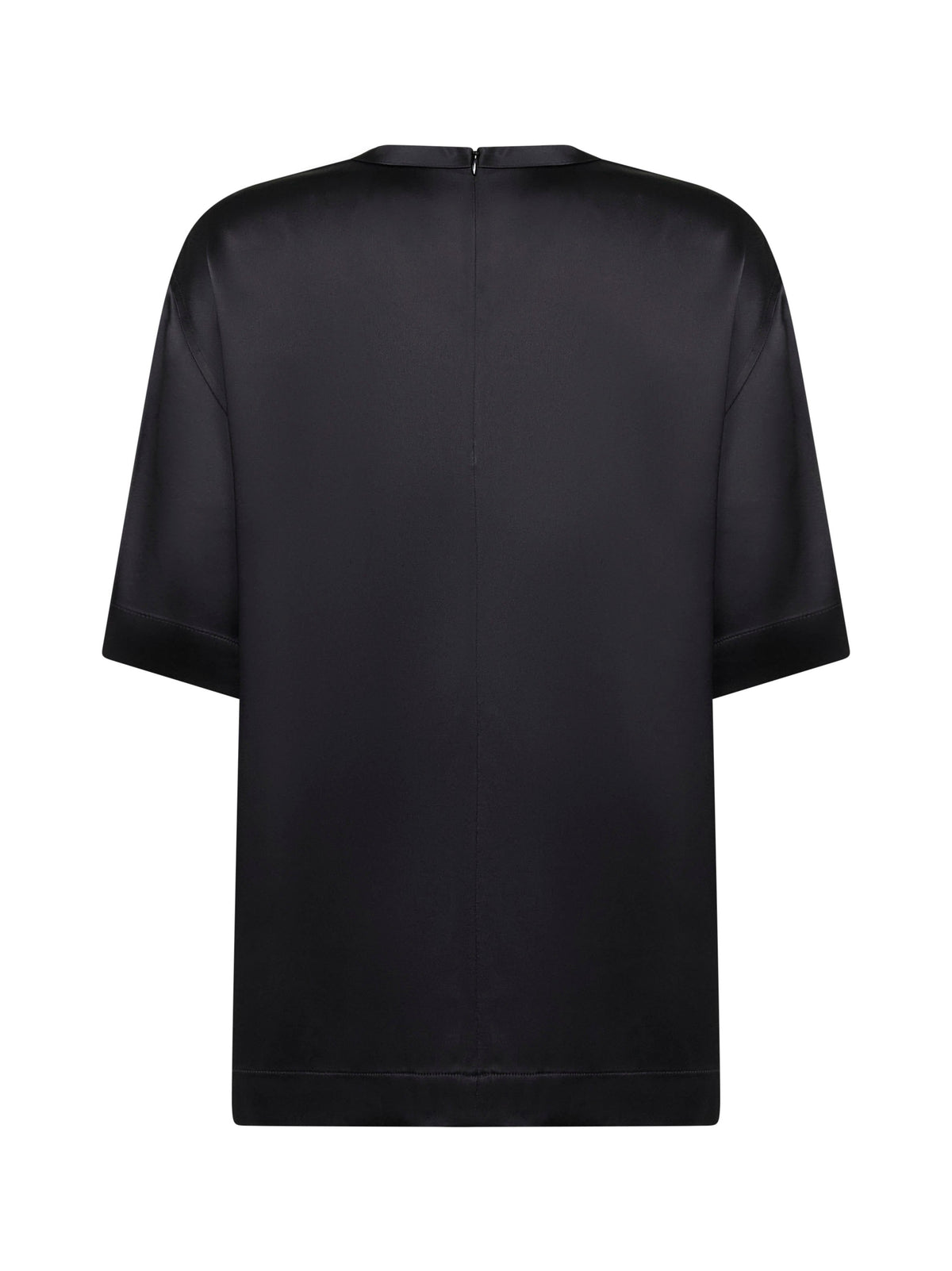 Toteme Women Black Viscose Satin Crewneck T-Shirt