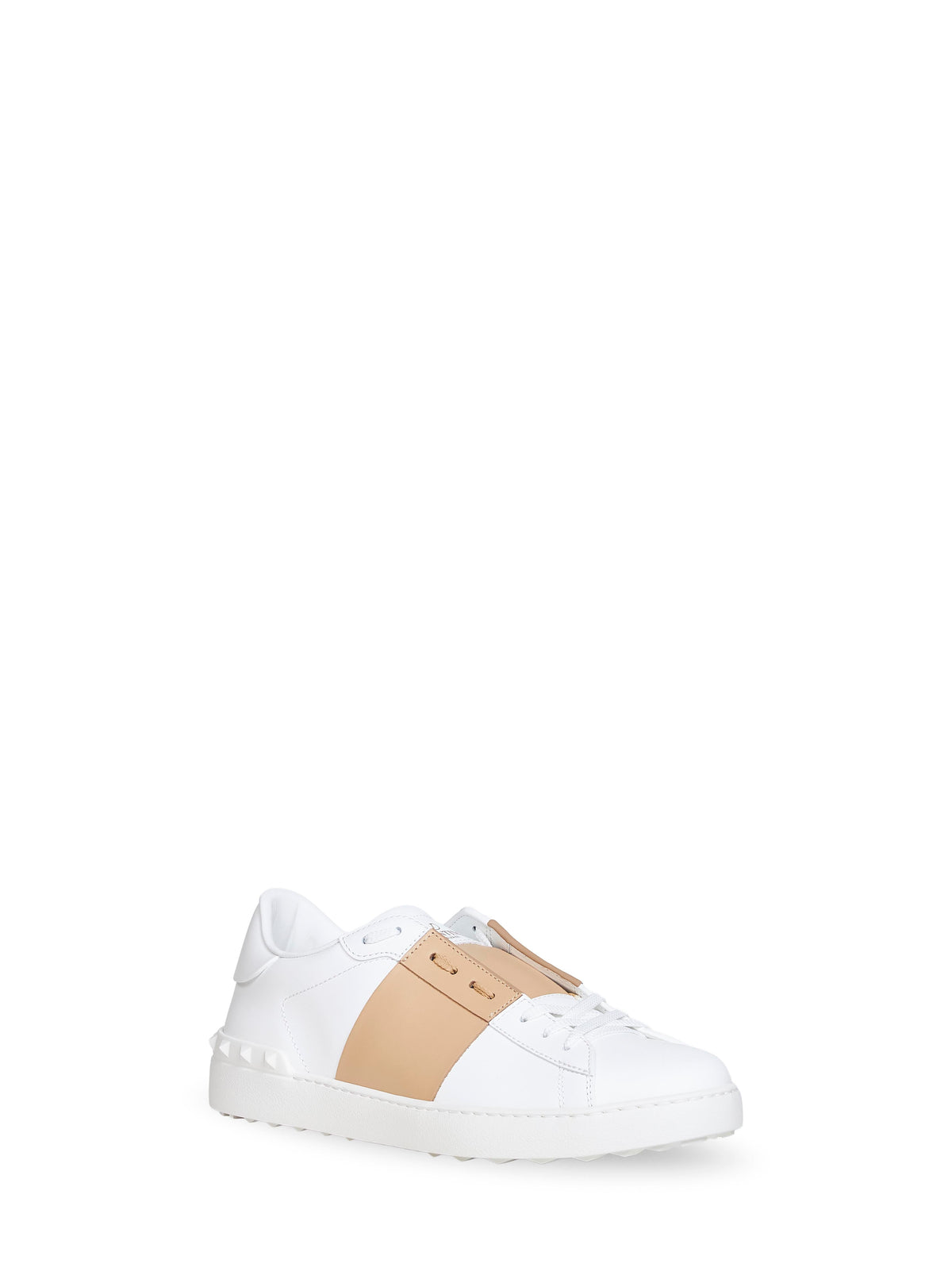 Valentino Garavani Men White And Sahara Calfskin Leather Open Sneakers