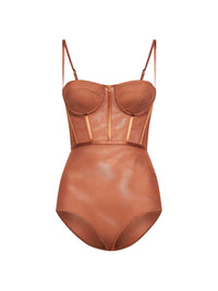 Zimmermann Women Tan Stretch Mesh Rebellion Corset Bodysuit