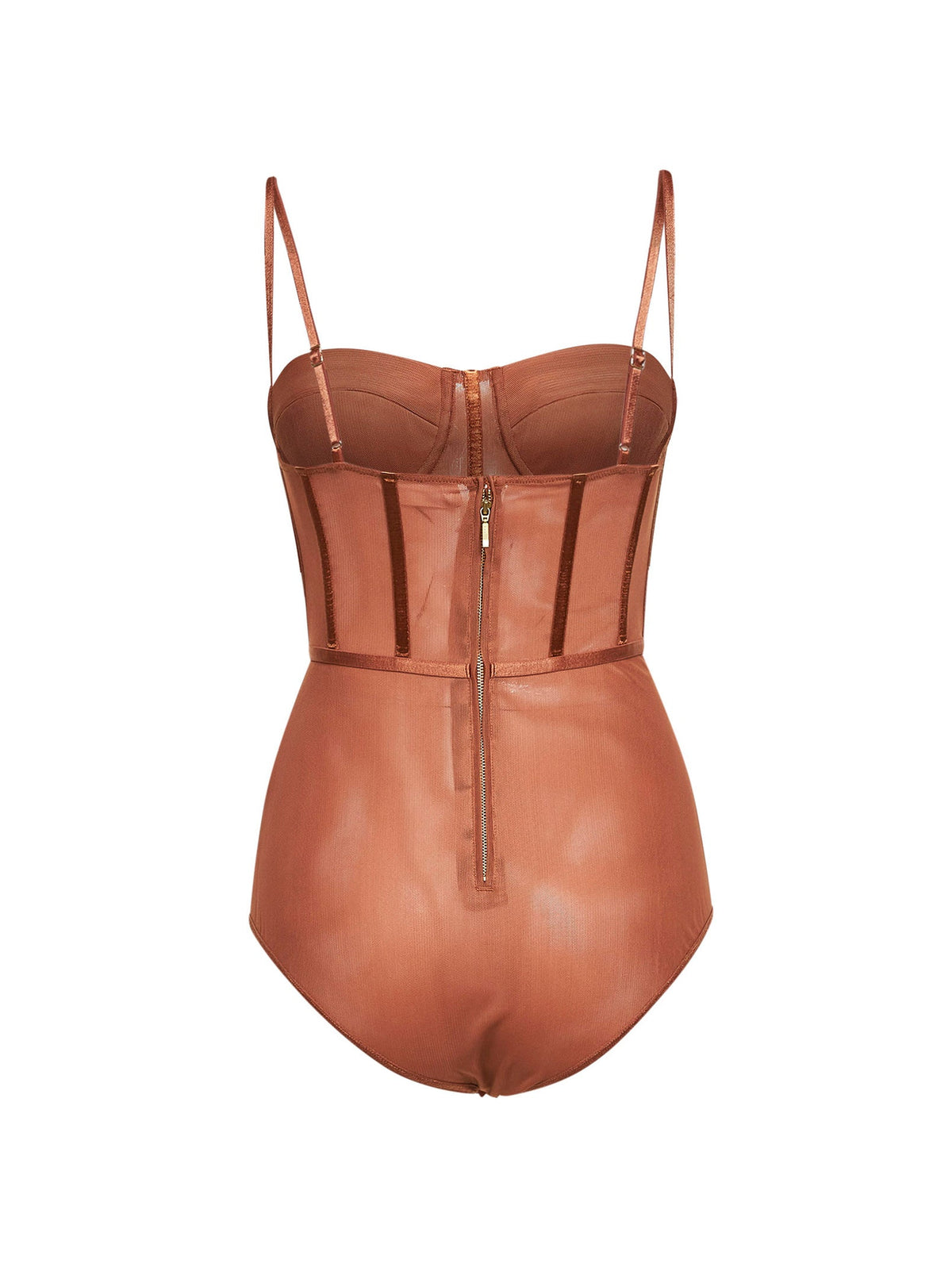 Zimmermann Women Tan Stretch Mesh Rebellion Corset Bodysuit