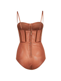 Zimmermann Women Tan Stretch Mesh Rebellion Corset Bodysuit