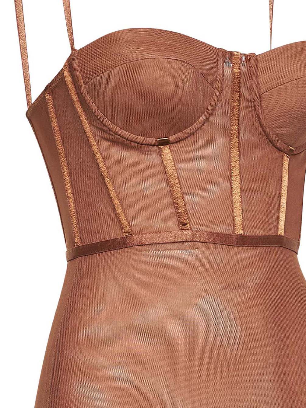 Zimmermann Women Tan Stretch Mesh Rebellion Corset Bodysuit