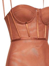 Zimmermann Women Tan Stretch Mesh Rebellion Corset Bodysuit