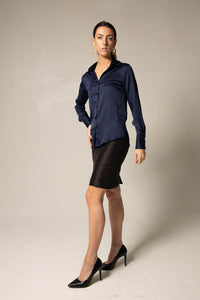 Classy Women Silk Blouse in Royal Blue4