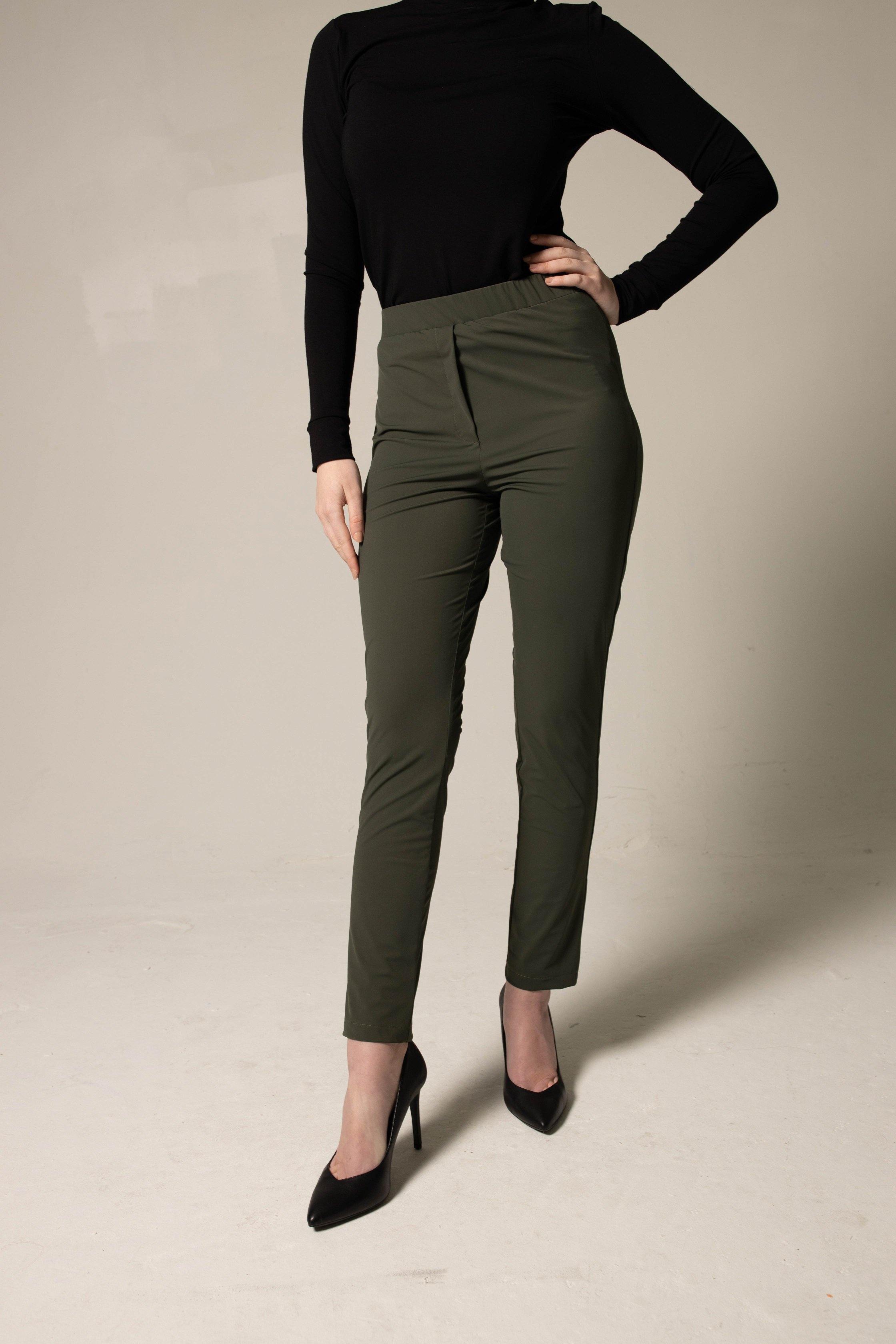 Olive Skinny Pants Women's Trousers2