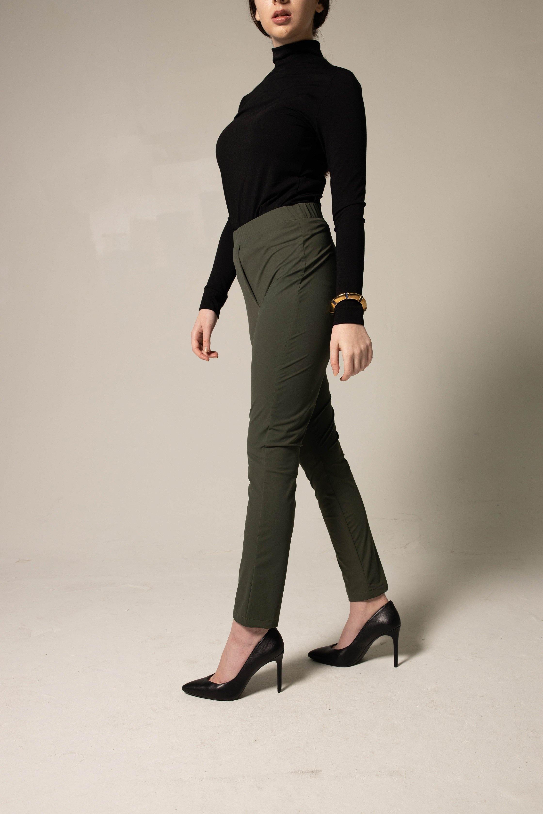 Olive Skinny Pants Women's Trousers3