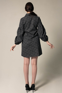 The Black Floral Shirt Dress in Italian Cotton with Oversized Sleeves3