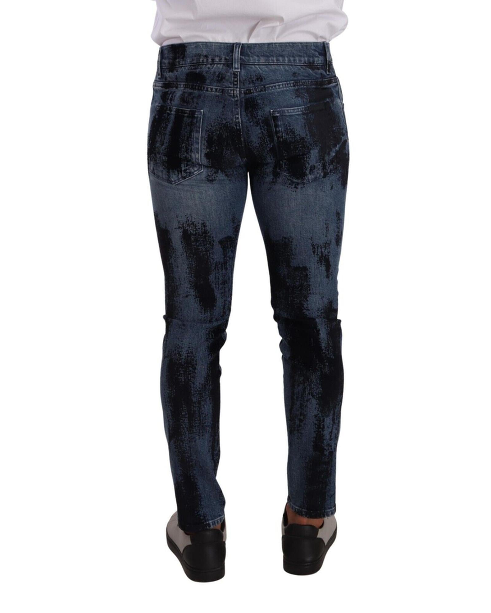 Dolce & Gabbana Men's Slim Fit Jeans with Paint Splatter Design