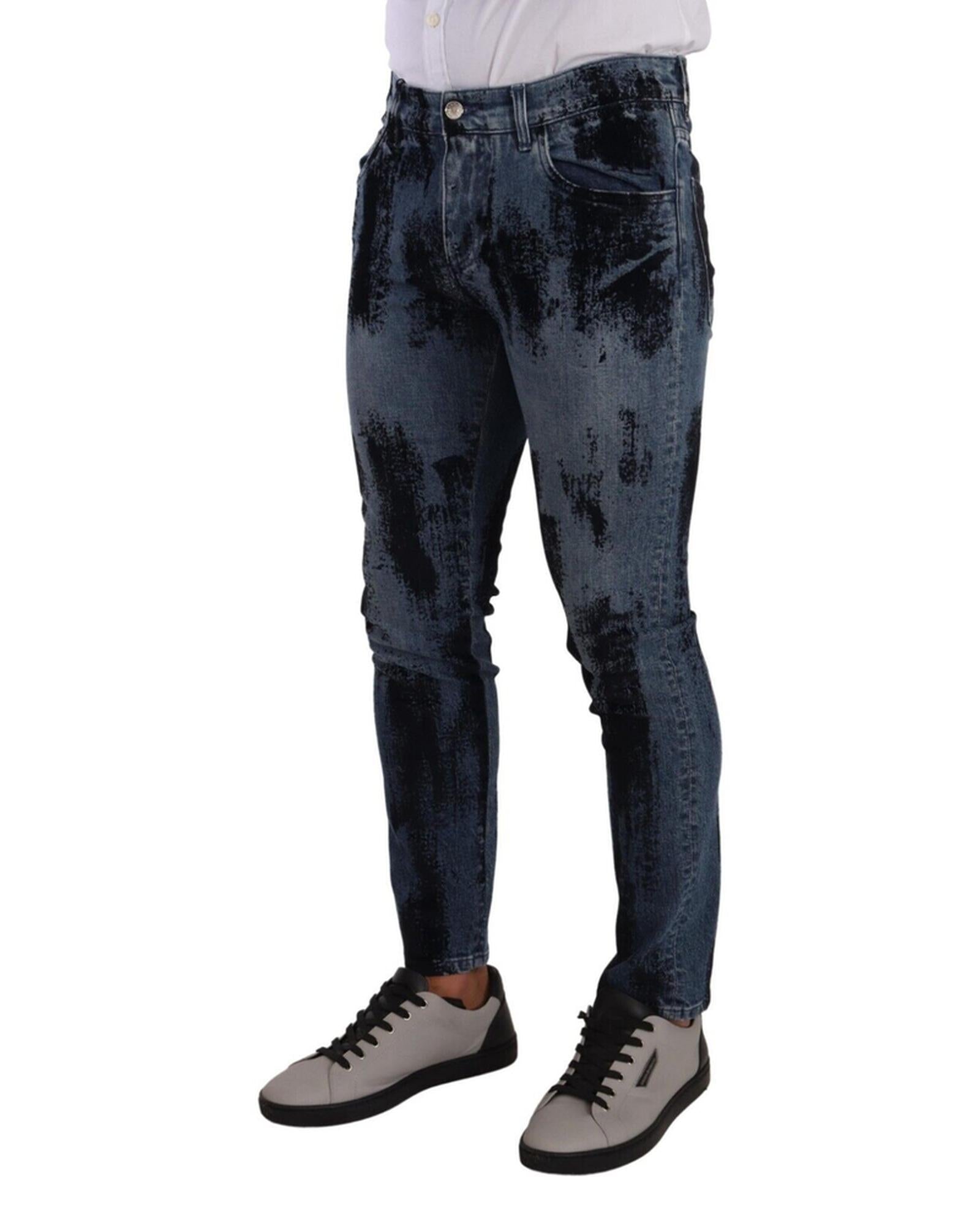 Dolce & Gabbana Men's Slim Fit Jeans with Paint Splatter Design