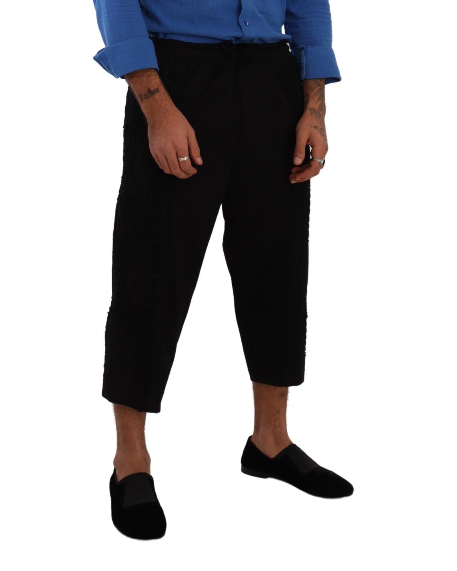 Dolce & Gabbana  Men's Black Slim Fit Wool Trousers