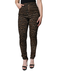 Dolce & Gabbana Leopard Print High Waist Skinny Jeans for Women Brown