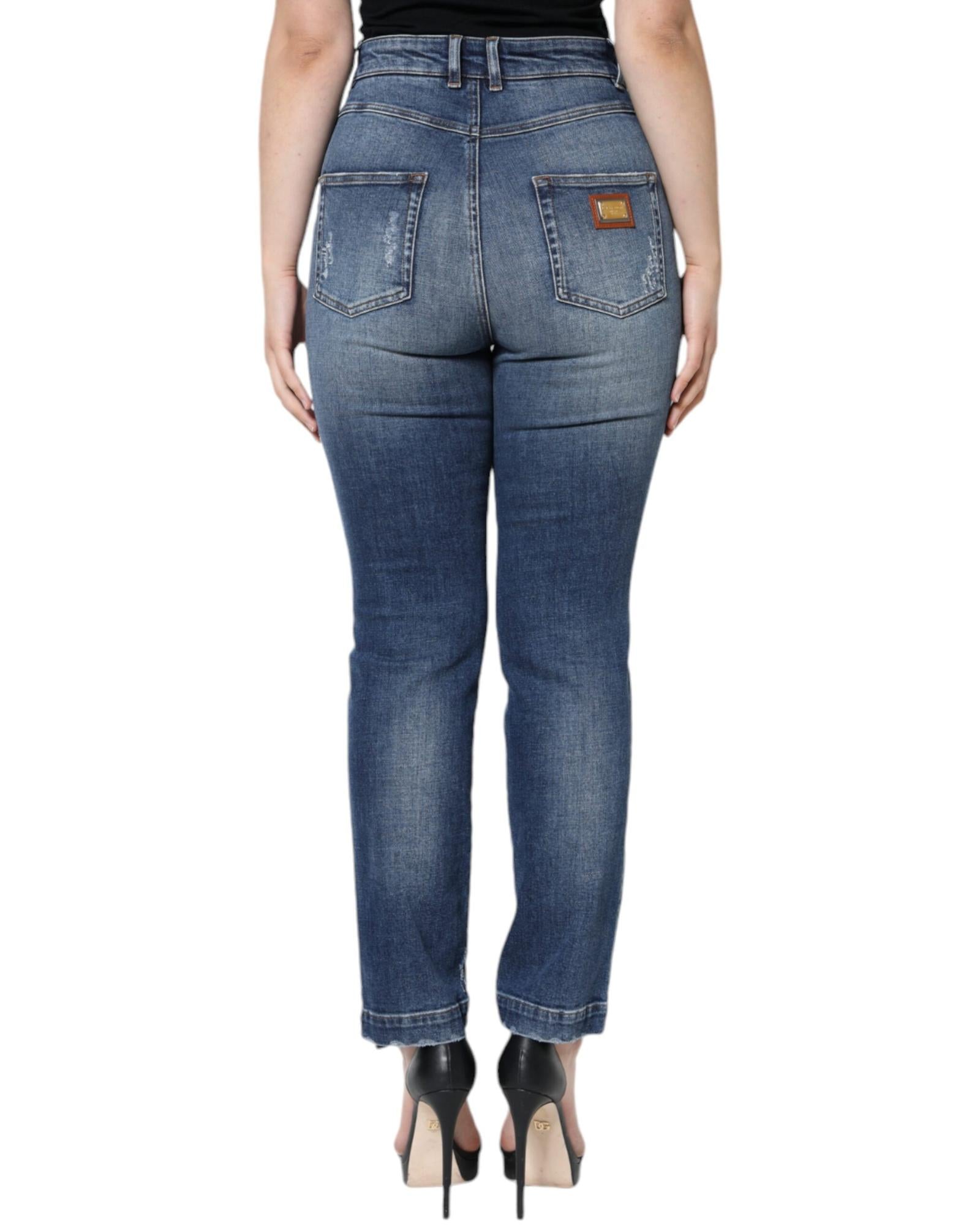 Dolce & Gabbana High-Waisted Skinny Jeans with Pearls & Rhinestones Blue