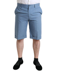 Dolce & Gabbana Blue Cotton Folded Hem Bermuda Shorts Light Blue
