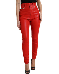 Dolce & Gabbana Women's High Waist Skinny Leather Jeans - Red 6 Red