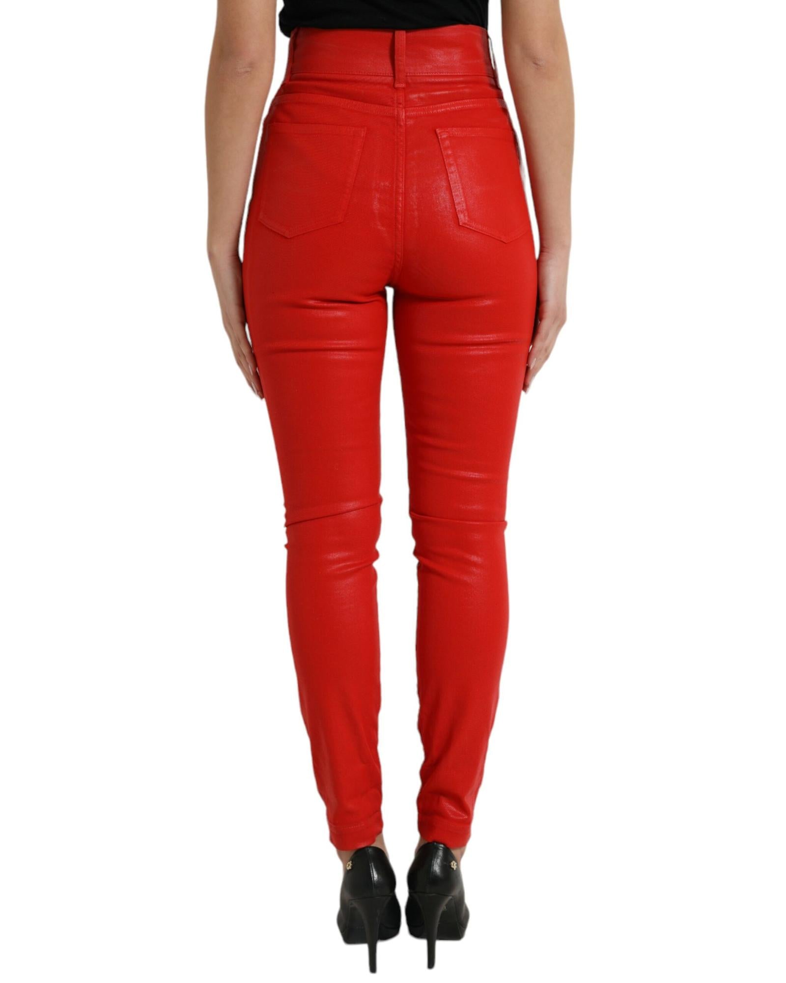 Dolce & Gabbana Women's High Waist Skinny Leather Jeans - Red