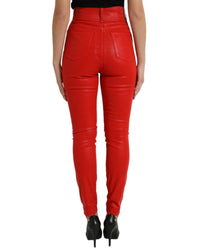 Dolce & Gabbana Women's High Waist Skinny Leather Jeans - Red