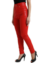 Dolce & Gabbana Women's High Waist Skinny Leather Jeans - Red