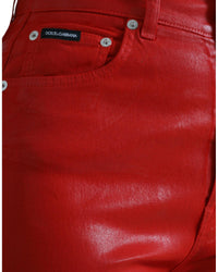 Dolce & Gabbana Women's High Waist Skinny Leather Jeans - Red