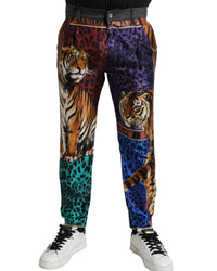 Dolce & Gabbana Tiger Print Silk Trousers for Men Multicolor