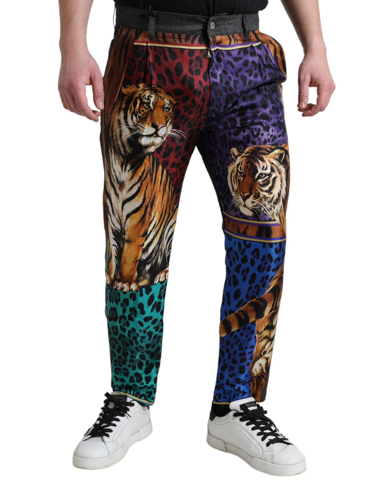 Dolce & Gabbana Tiger Print Silk Trousers for Men