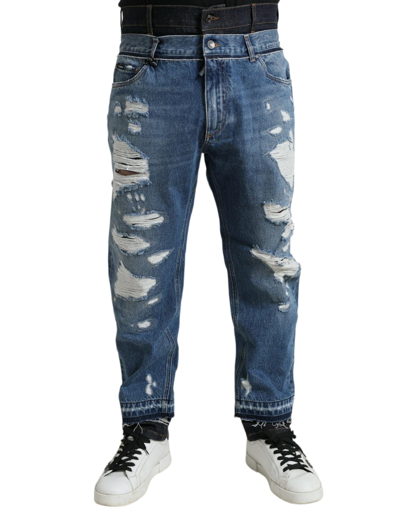 Dolce & Gabbana Men's Ripped Straight Leg Jeans Blue