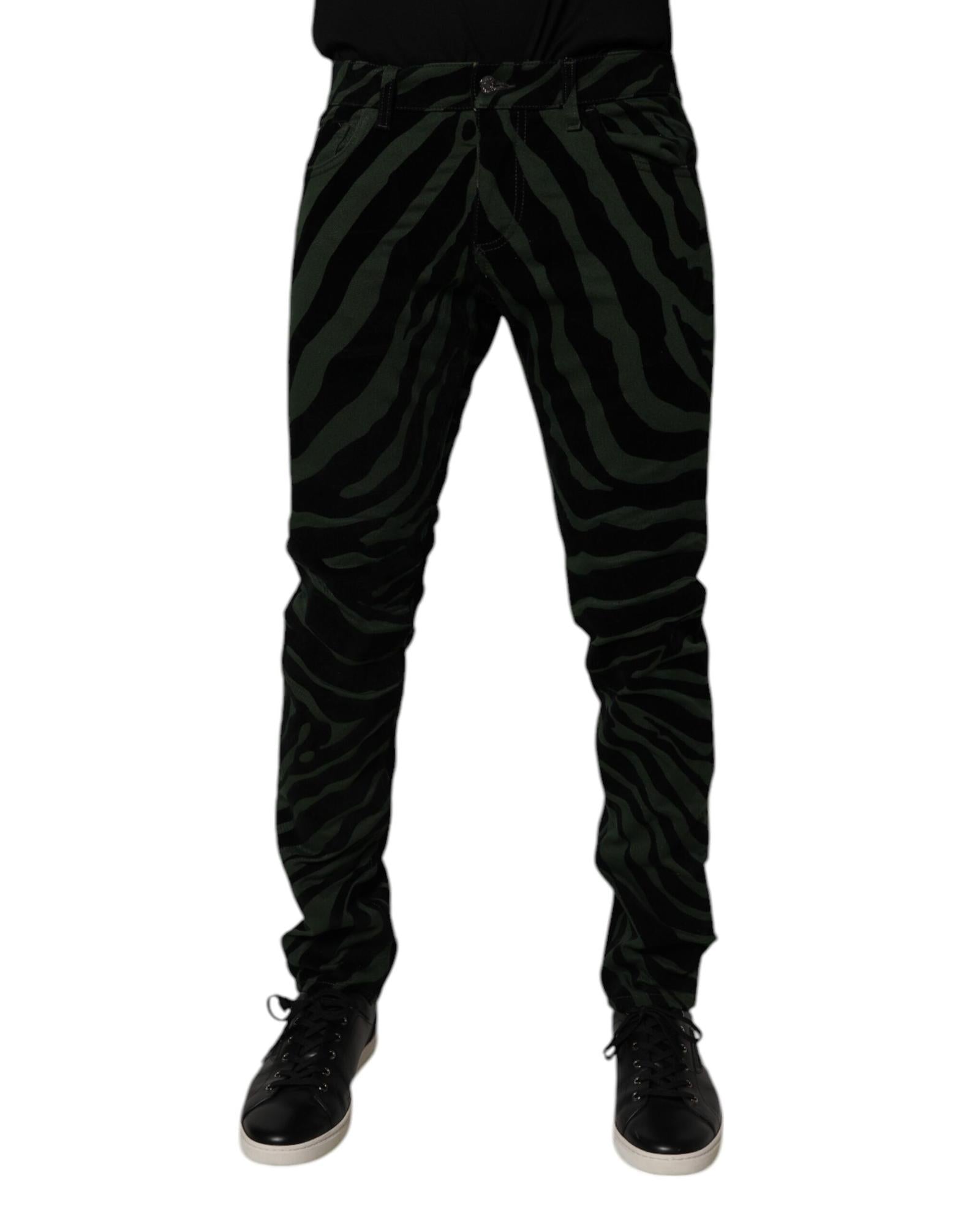 Dolce & Gabbana Zebra Print Casual Pants Men Black And Green 33 x 32 Black and Green