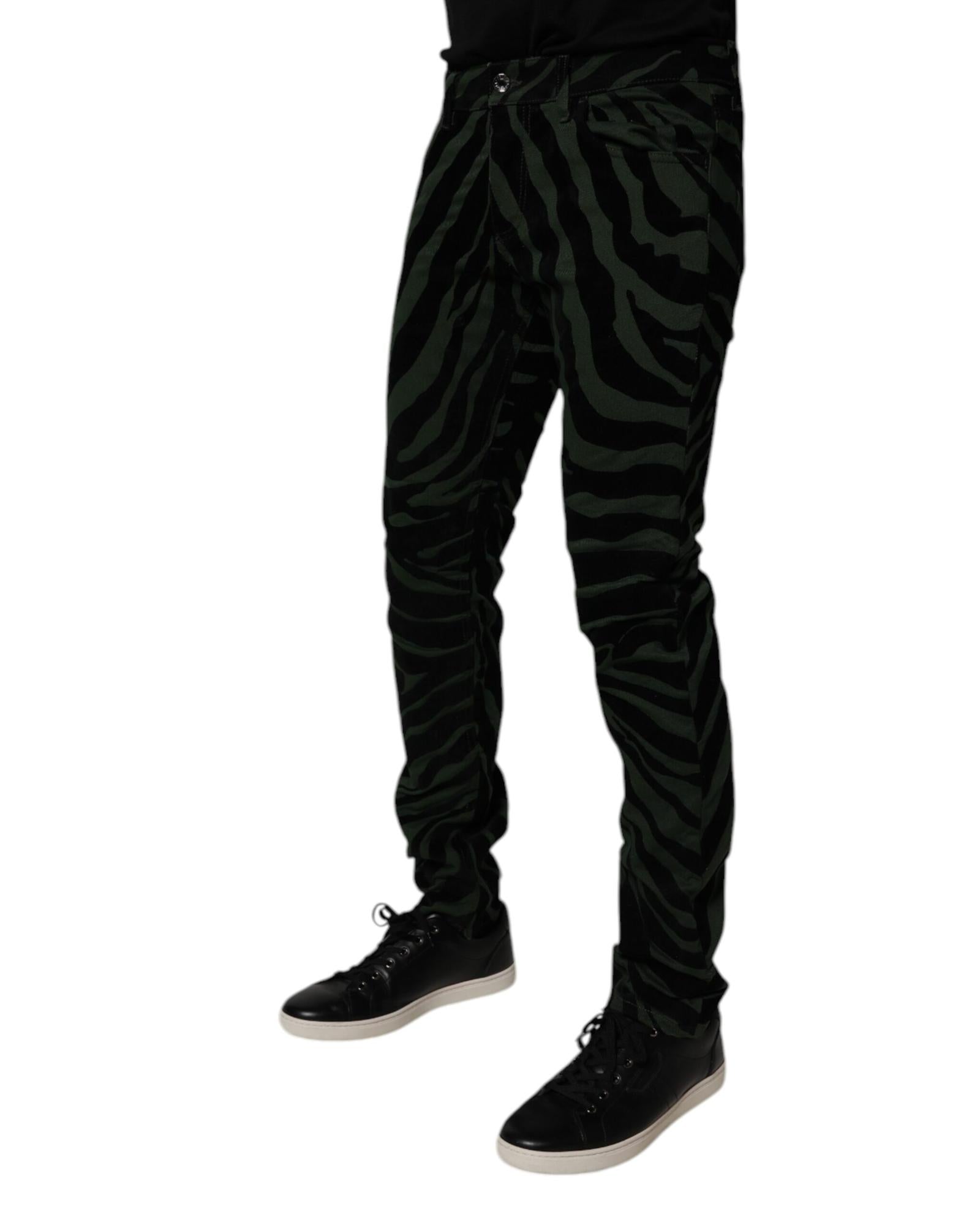 Dolce & Gabbana Zebra Print Casual Pants Men Black And Green
